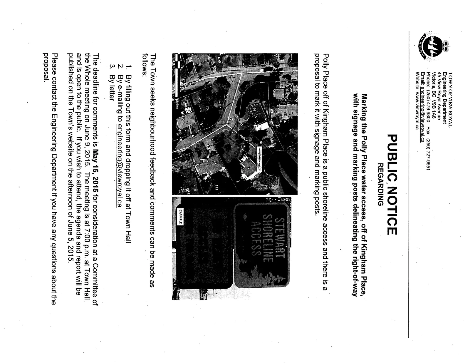 Aerial map showing the municipal right-of-way at Polly Place and Kingham Place