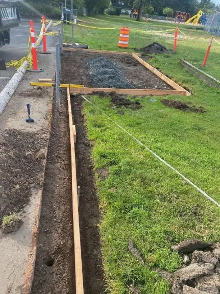 The portable toilet pad under construction for Portage Park