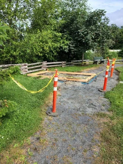 The portable toilet pad under construction for Helmcken Centennial Park