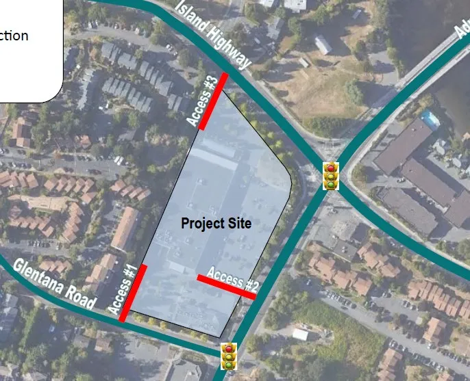 Aerial map showing the subject property site with access locations marked as Access #1, #2, and #3
