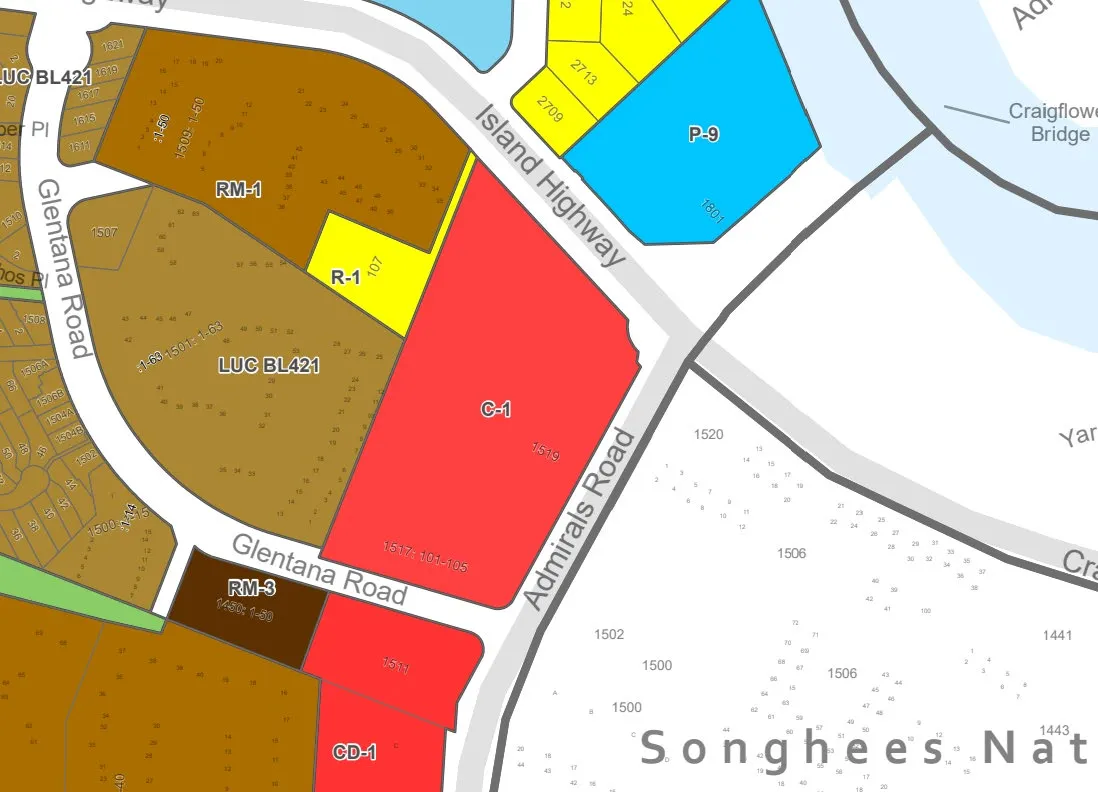 Zoning map identifying the subject property within the C-1 Community Commercial zone