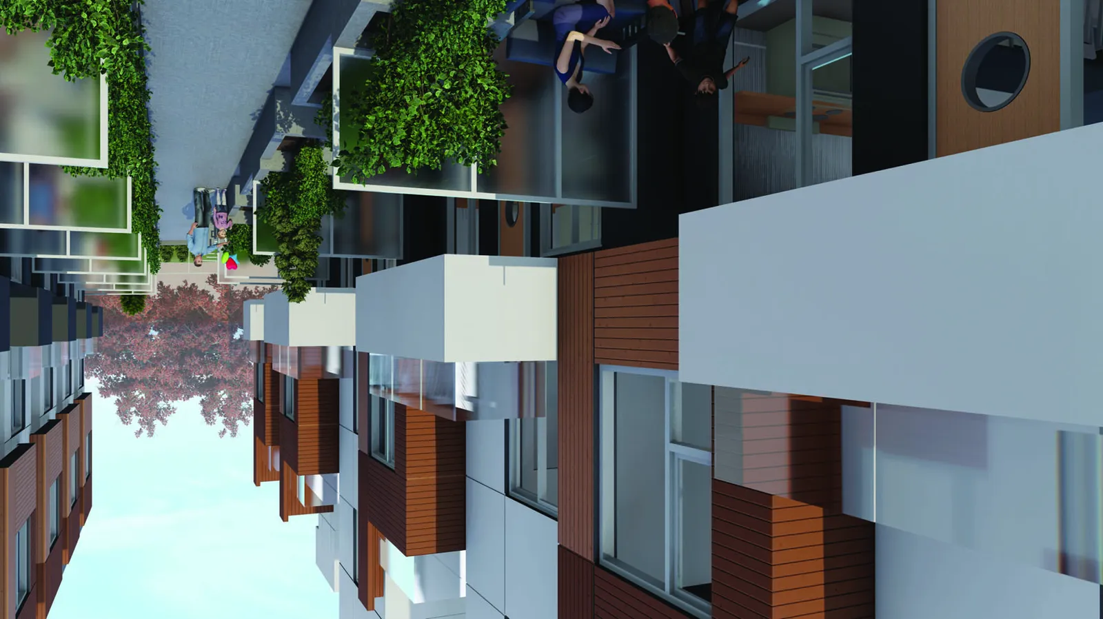 High-resolution rendering of a balcony and upper floor detail
