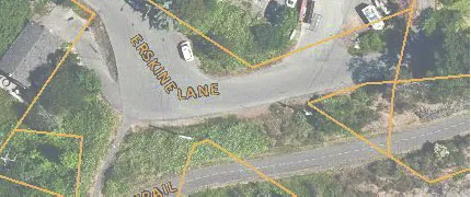 Aerial road map view of Erskine Lane bend