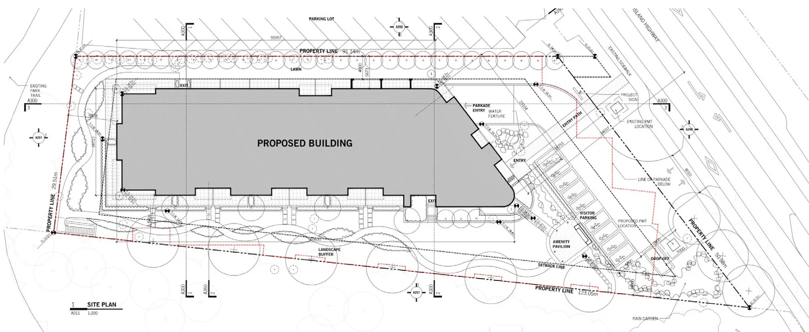 Detailed architectural site plan for the proposed building