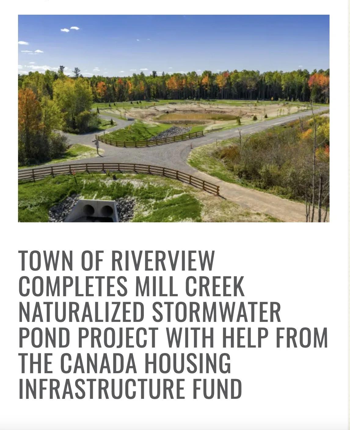 Composite image showing a photo of the Mill Creek project site and a text box detailing the project's completion with help from the Canada Housing Infrastructure Fund