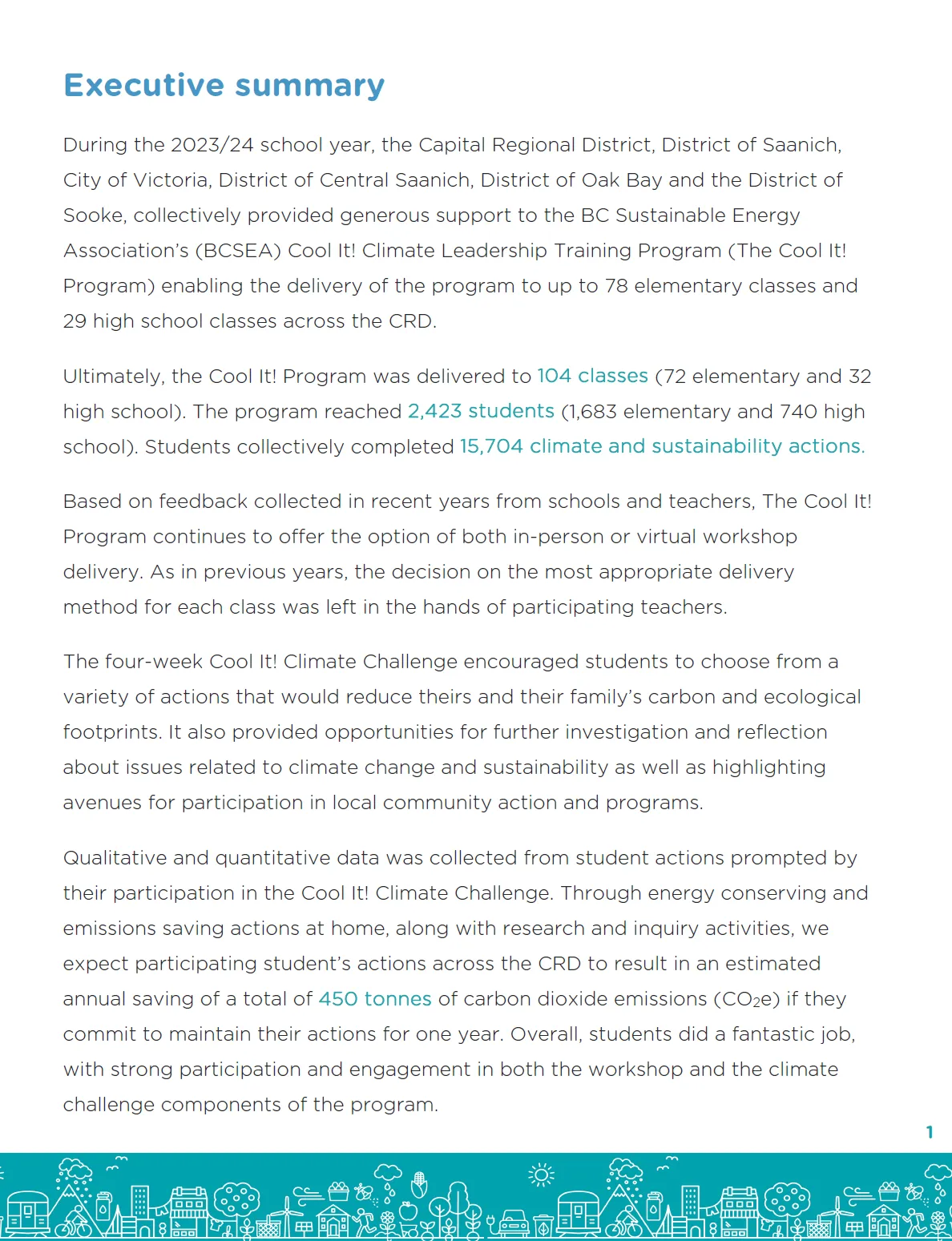 Executive Summary page of the 2023-24 CRD Cool It! Program Final Report