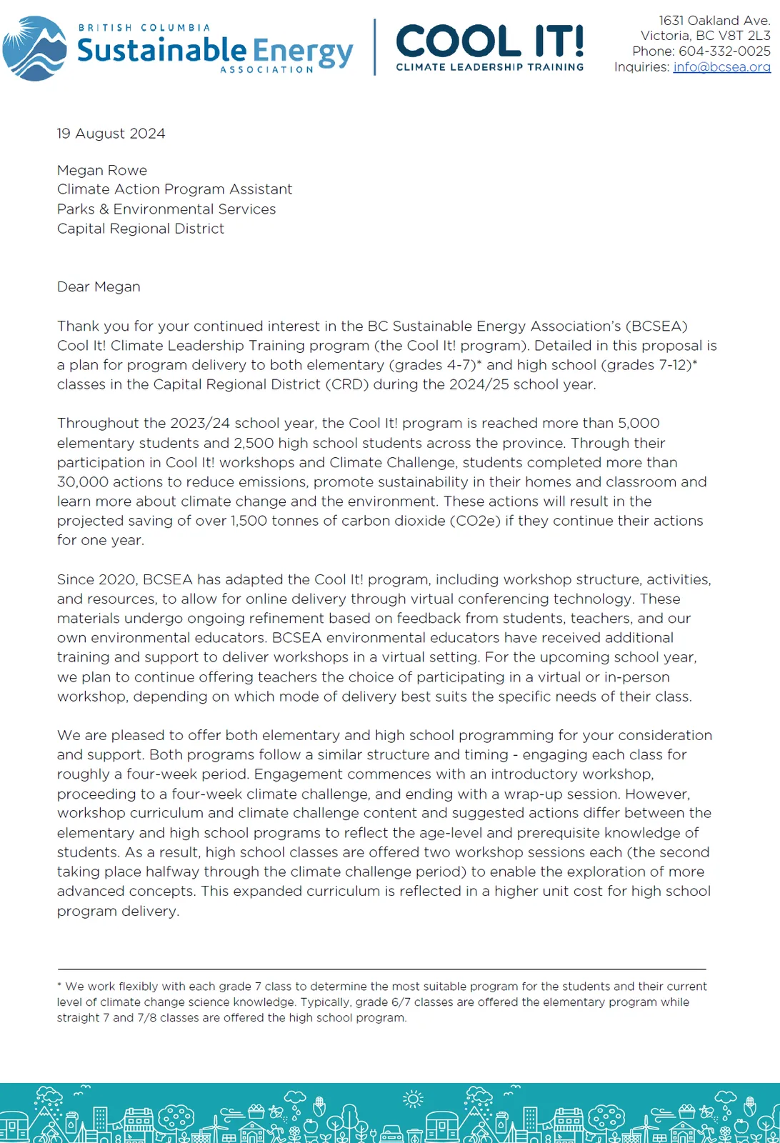 First page of the 2024-2025 CRD Cool It! Funding Proposal letter