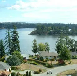 Circular inset photo showing an aerial view of Thetis Cove