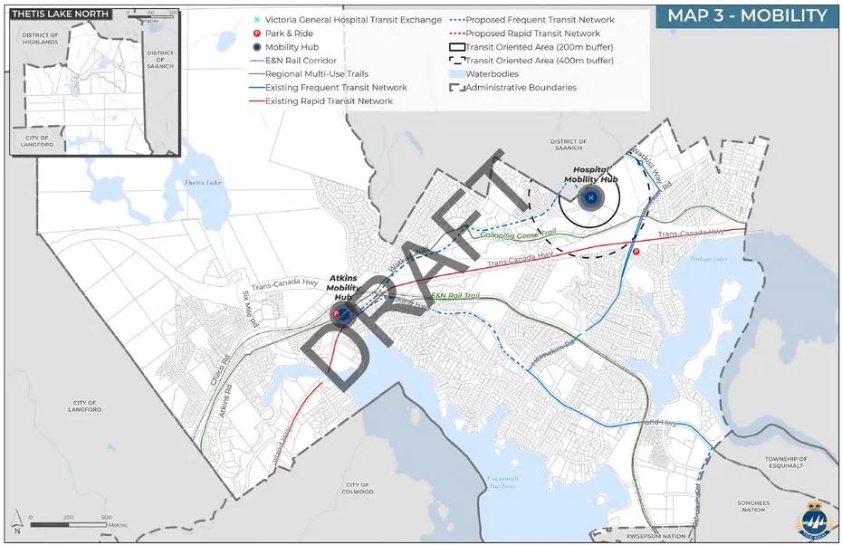 Map 3 - Mobility showing proposed transit networks and mobility hubs