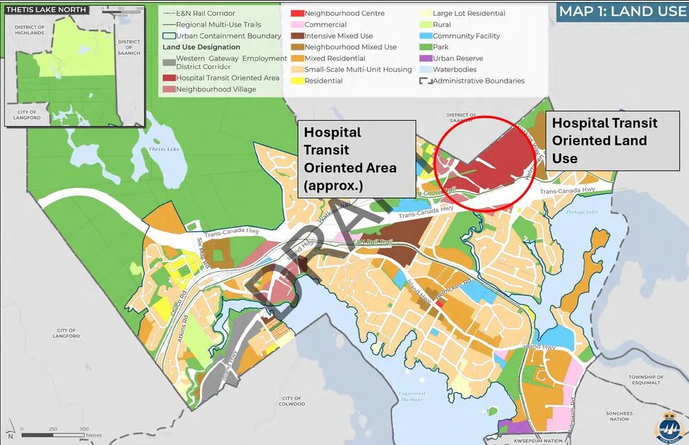 Map 1 - Land Use highlighting the Hospital Transit Oriented Area
