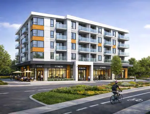3D massing diagram of a 6-storey mixed use building on a Neighbourhood Centre lot