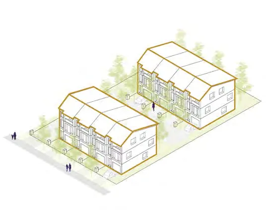 3D massing diagram of a 3-storey townhouse development
