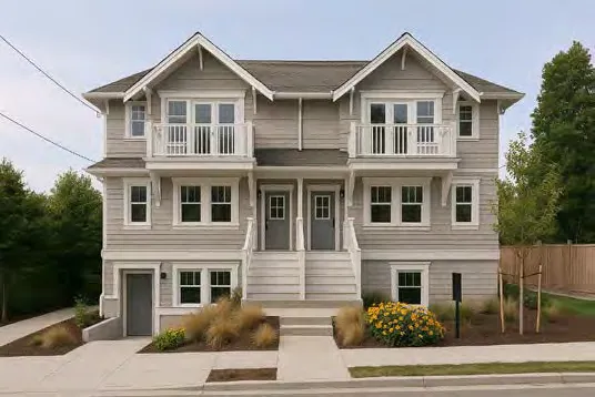 3D massing diagram showing 2 Duplex Units and 2 Secondary Suites