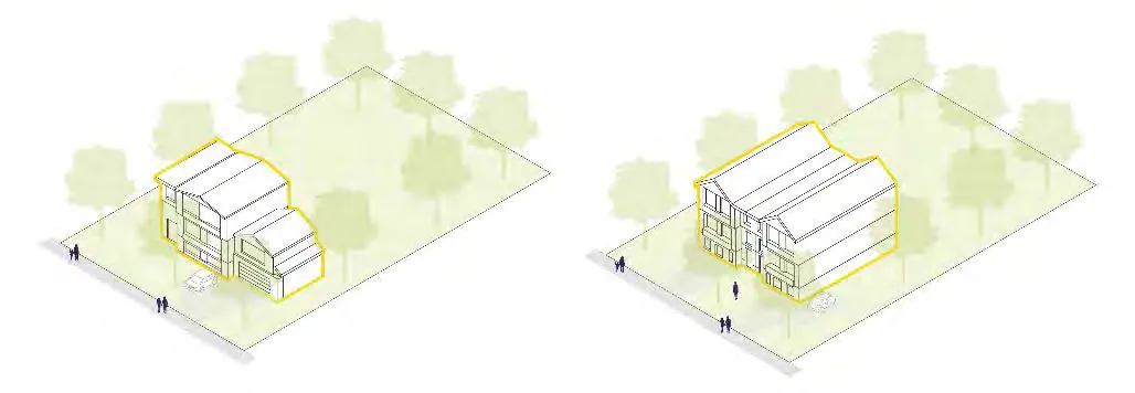 3D massing diagram showing a Principal Suite with Secondary Suite and 2 Accessory Suites