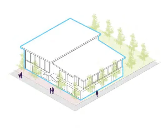 3D massing diagram of a duplex with ground-floor entrances