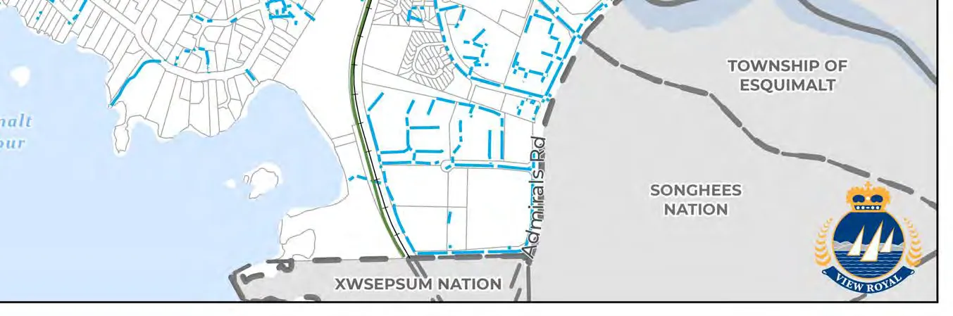 Map of View Royal showing the hierarchy of Highway, Arterial, Collector, and Local streets