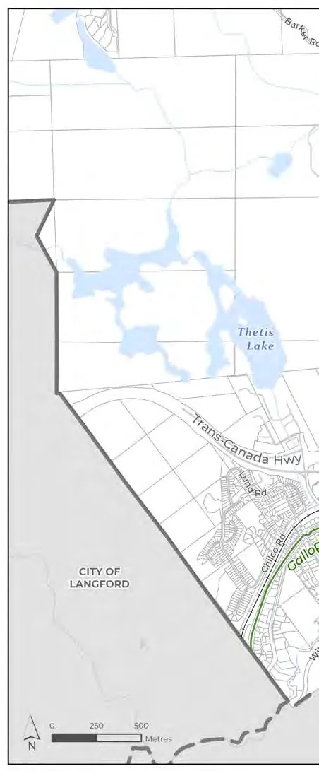 Map of View Royal highlighting the four major corridors: Admirals Rd, Helmcken Rd, Island Hwy, and the Western Gateway