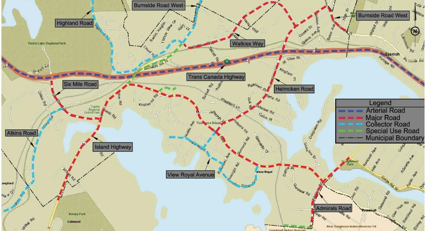 Road Network Map showing arterial, major, collector, and special use roads.