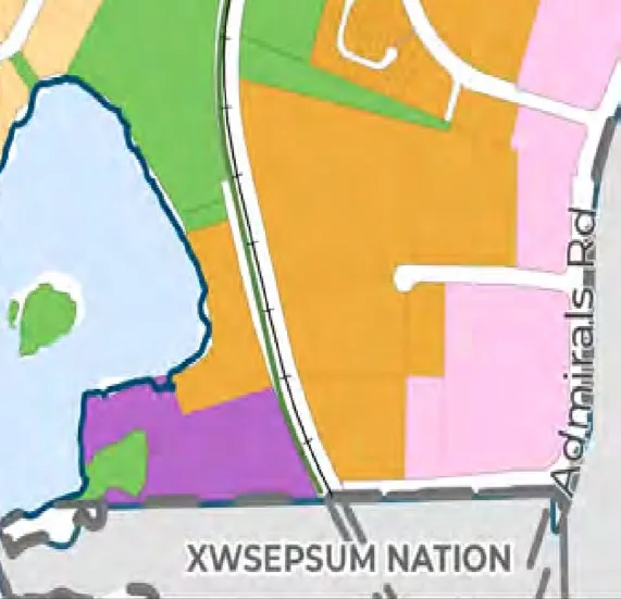 Zoom-in view of Land Use Map focusing on the south-east/Xwsepsəm Nation border area