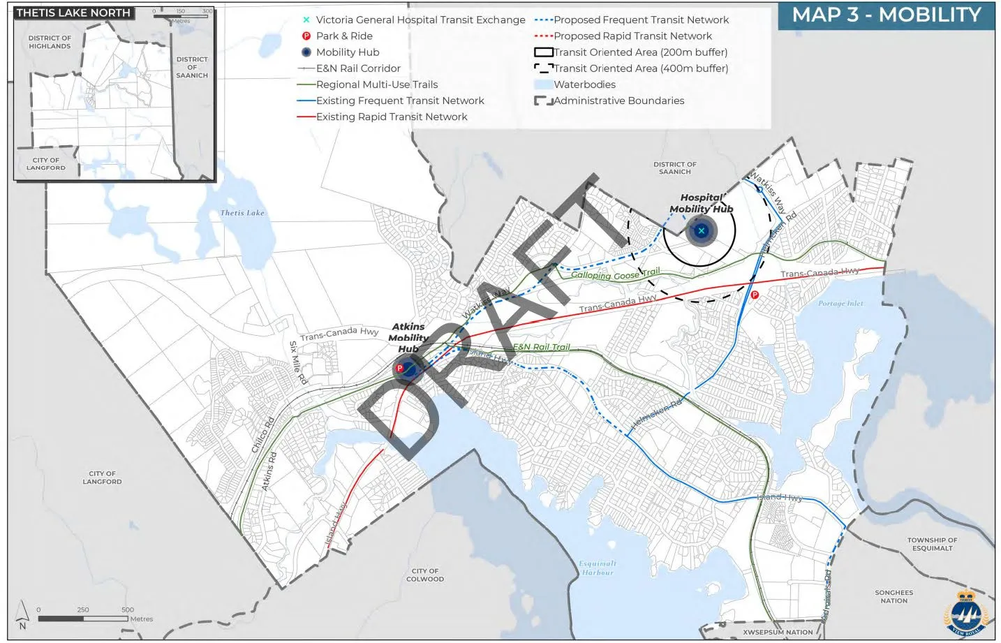Map 3: Mobility draft map identifying transit networks and mobility hubs