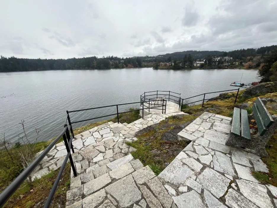 Scenic view of the completed gazebo and stone patio at Gibraltar Bay