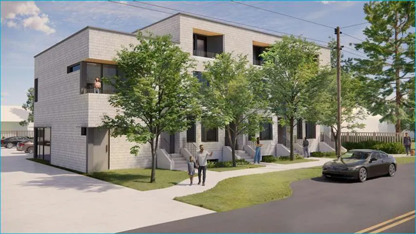 Architectural line drawing of the Irwin Road stacked townhouse development