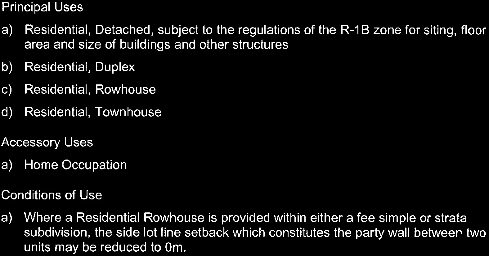 Principal and Accessory Uses for RT-1: Attached Residential