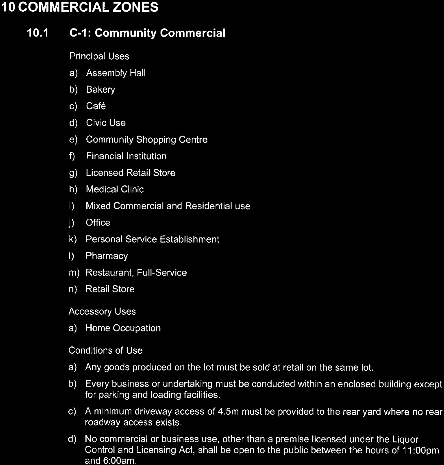 Principal and Accessory Uses for C-1: Community Commercial