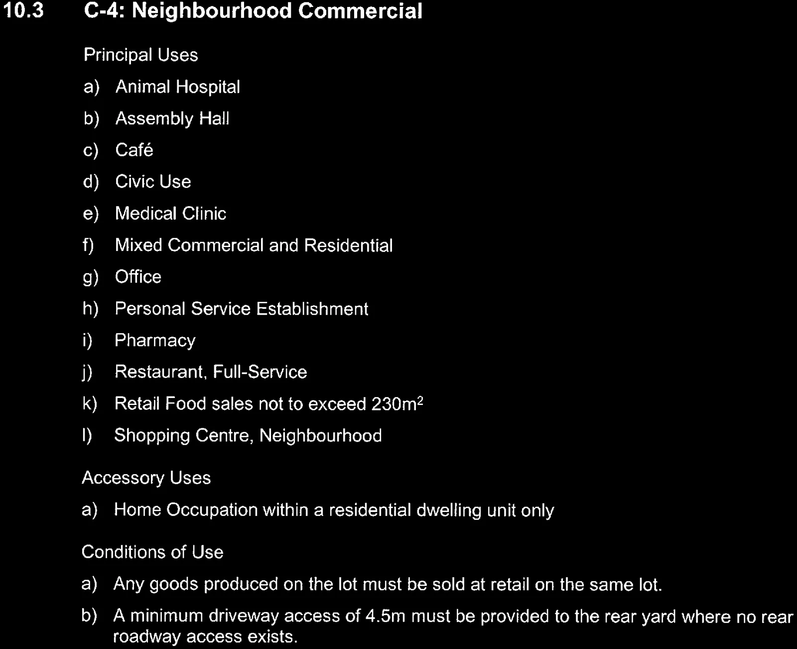Lot size and width labels for C-3: Service Commercial