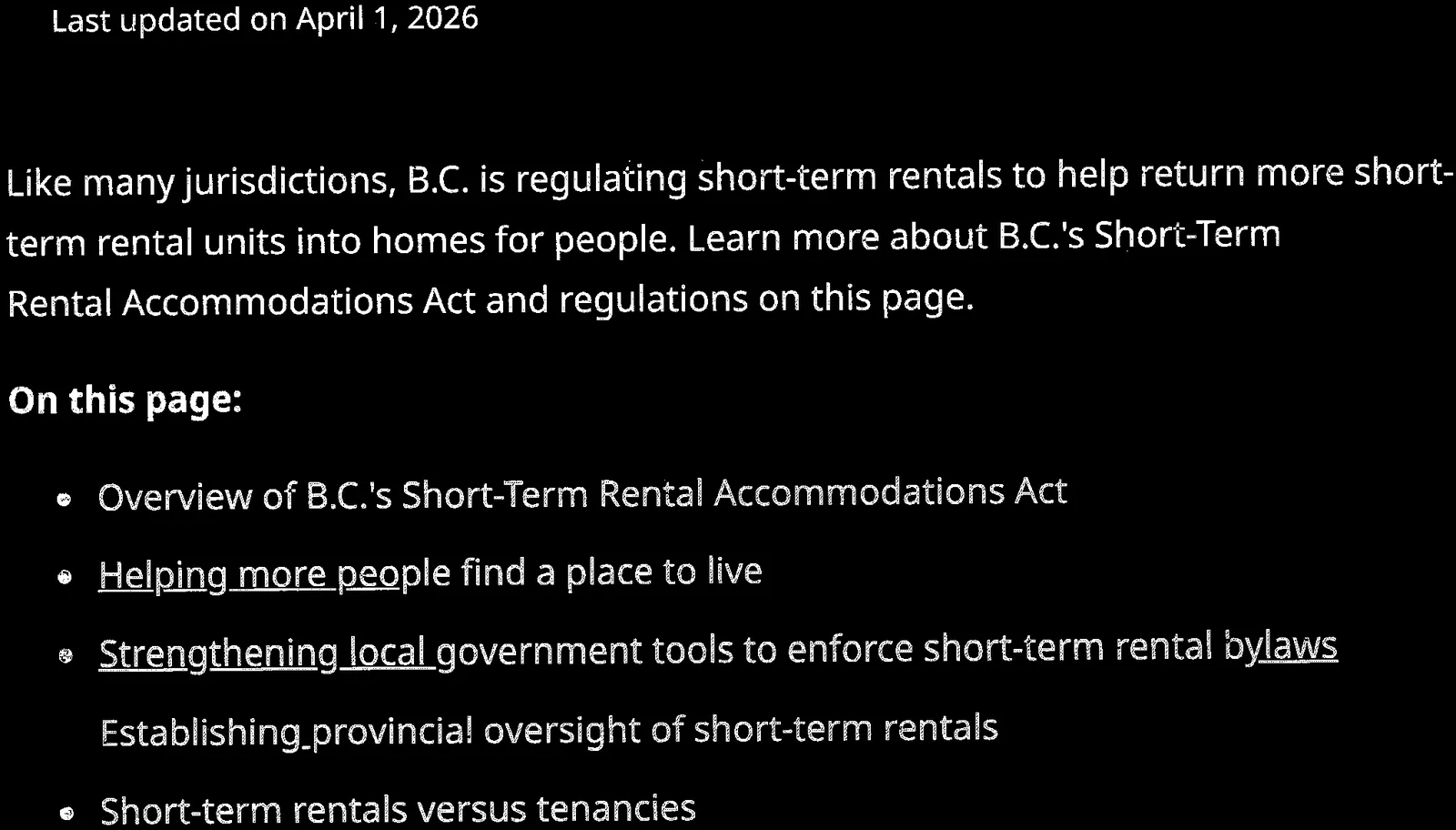 Text on regulations and overview list