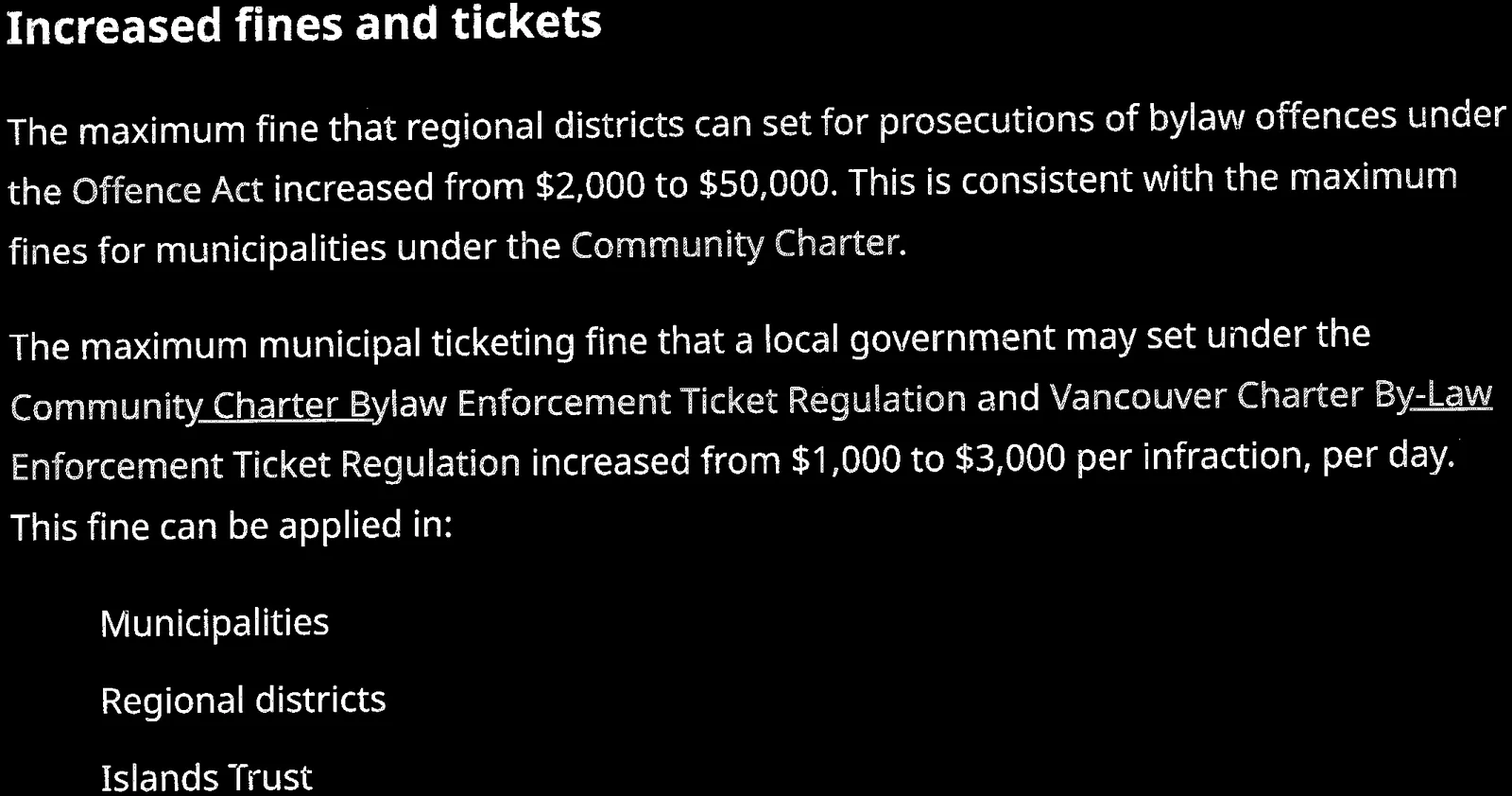 Details on fines and tickets