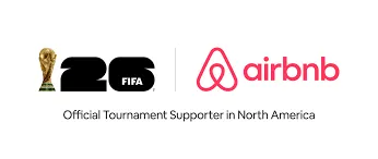 FIFA World Cup 26 and Airbnb partnership graphic labeled "Official Tournament Supporter in North America"