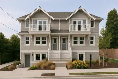 Diagrams of building massing on a standard-sized residential lot for the Residential designation, depicting a single detached dwelling with a secondary suite and a duplex.