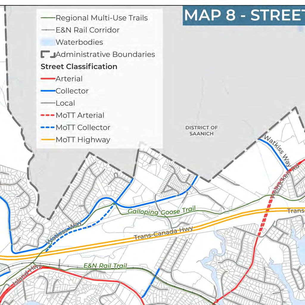 Map 6: Future Pedestrian Network showing multi-use pathways, local trails, and planned facility upgrades.