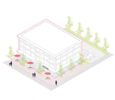 Rendering of a 5-storey mixed industrial and office building