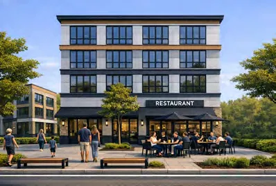 Watercolor rendering of mixed commercial-industrial area in Western Gateway