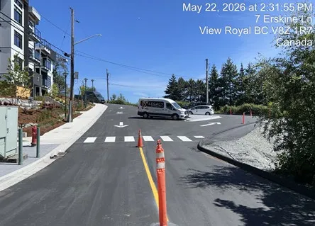 View of the newly paved cul-de-sac and traffic markings at 7 Erskine Ln dated May 22, 2026
