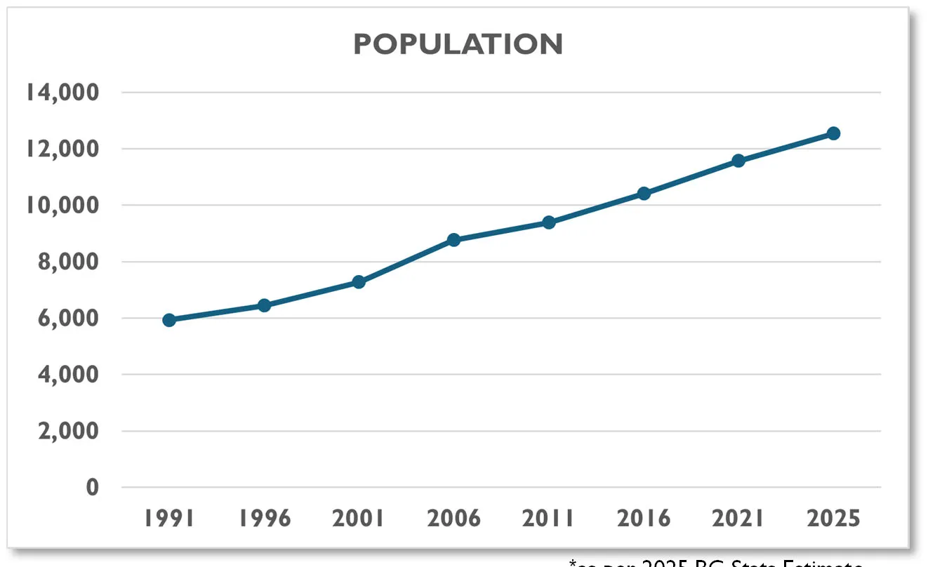 Line chart showing population growth from 1991 to 2025