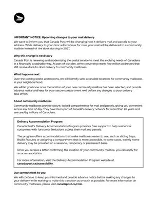 Upcoming changes to your mail delivery notice