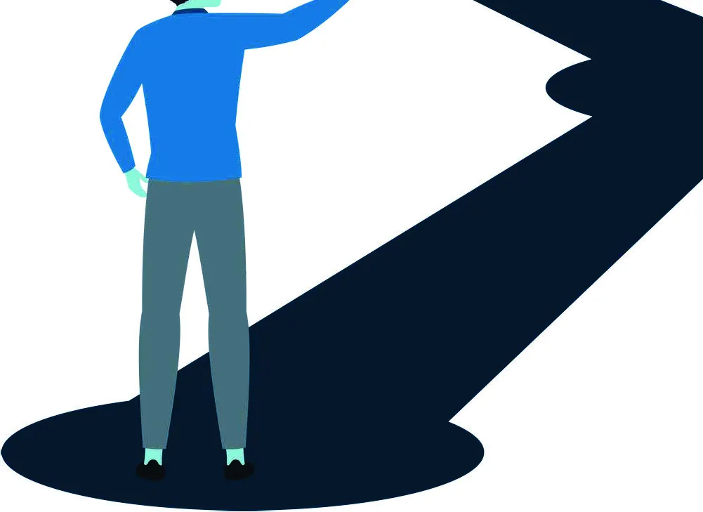 Bottom portion of a graphic showing a person standing at the start of a winding path