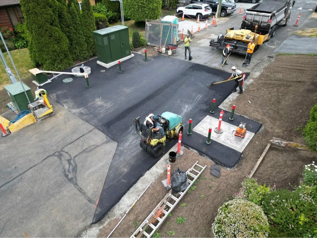 Overhead view of Pavement Restoration Works for the Glenairlie Pumpstation Upgrades