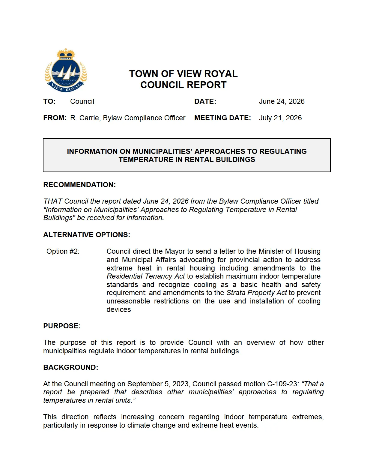 Council Report Cover Page