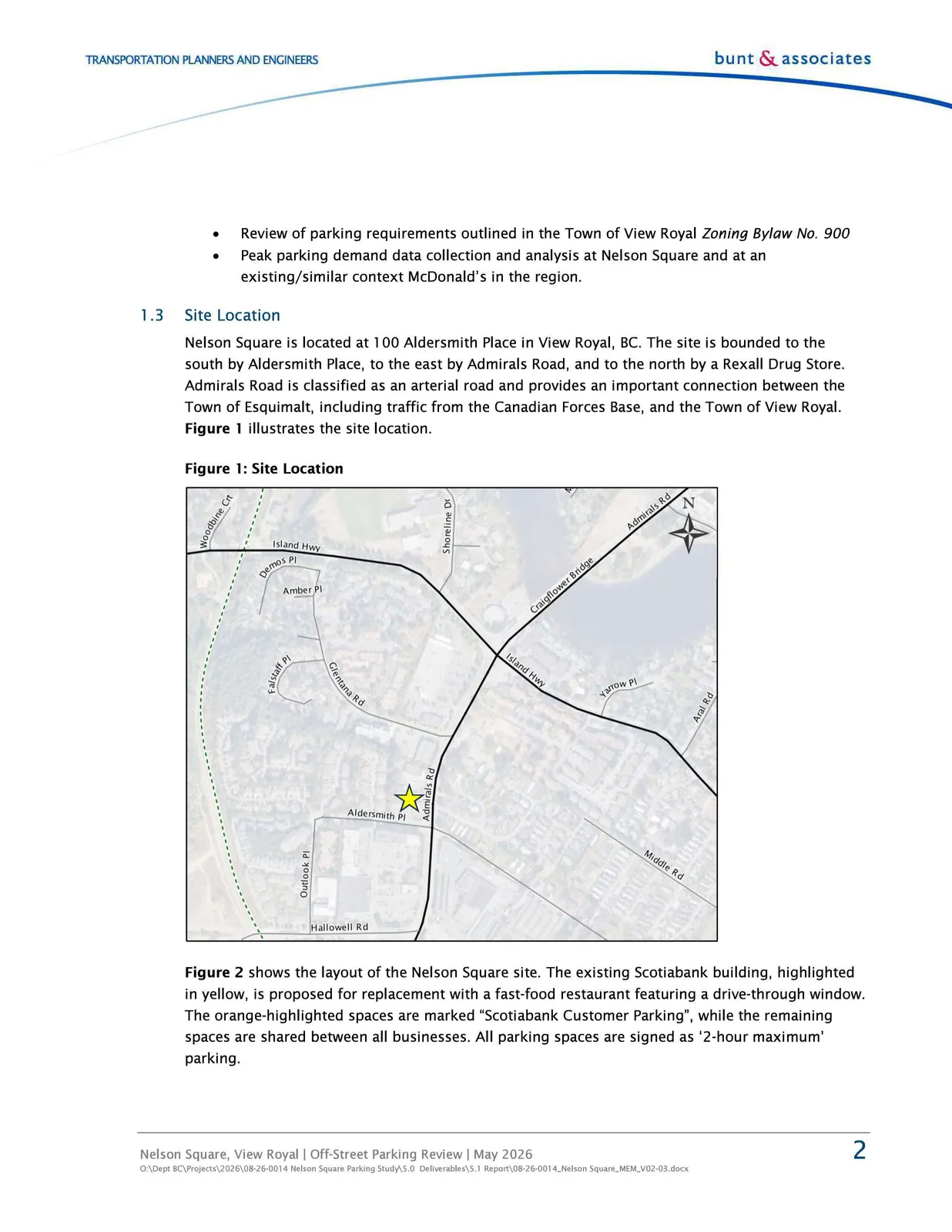 Figure 1: Site Location map showing Nelson Square at the intersection of Aldersmith Place and Admirals Road