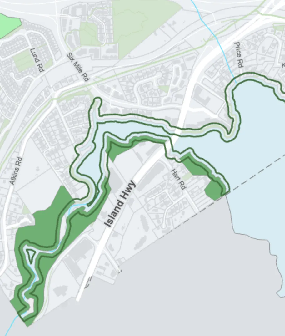 Map showing Watercourse/Shoreline and Sensitive Terrestrial Ecosystems Development Permit Areas