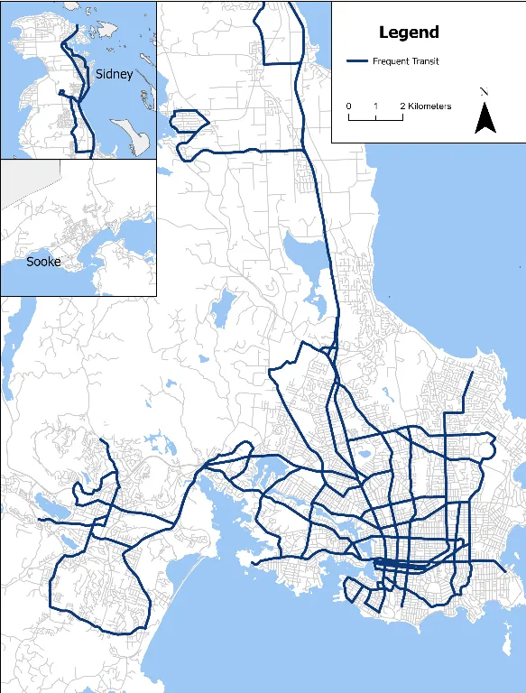 Map showing the proposed Frequent Transit network grid for the Victoria region