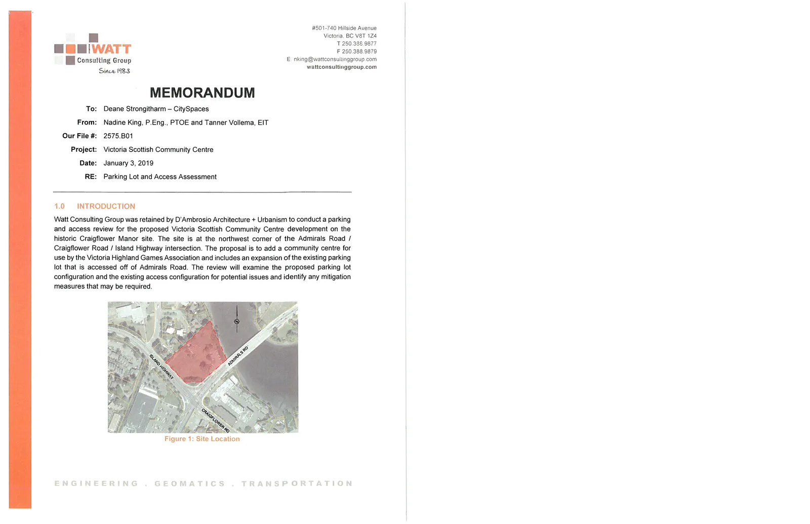 Aerial map highlighting the project site location in red at the intersection of Island Highway, Admirals Road, and Craigflower Road