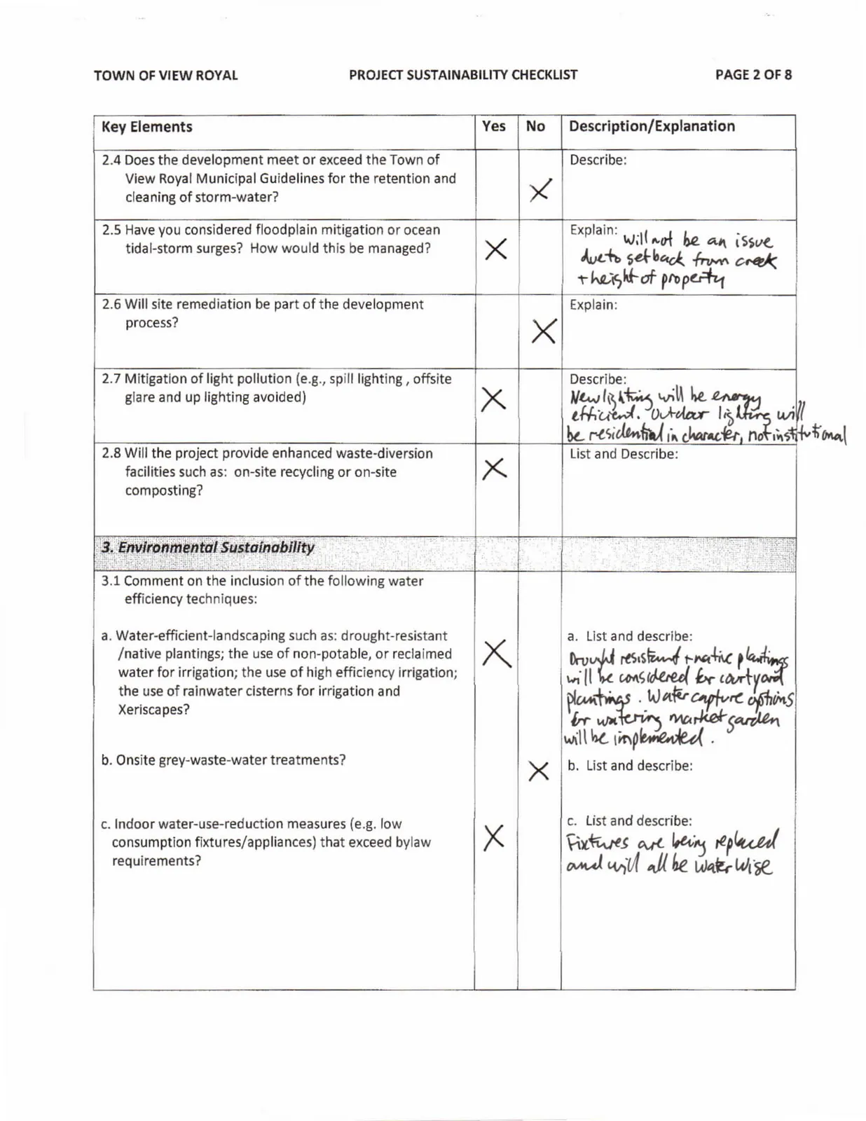 Sustainability Checklist Page 2 - Environmental Sustainability and Water Efficiency