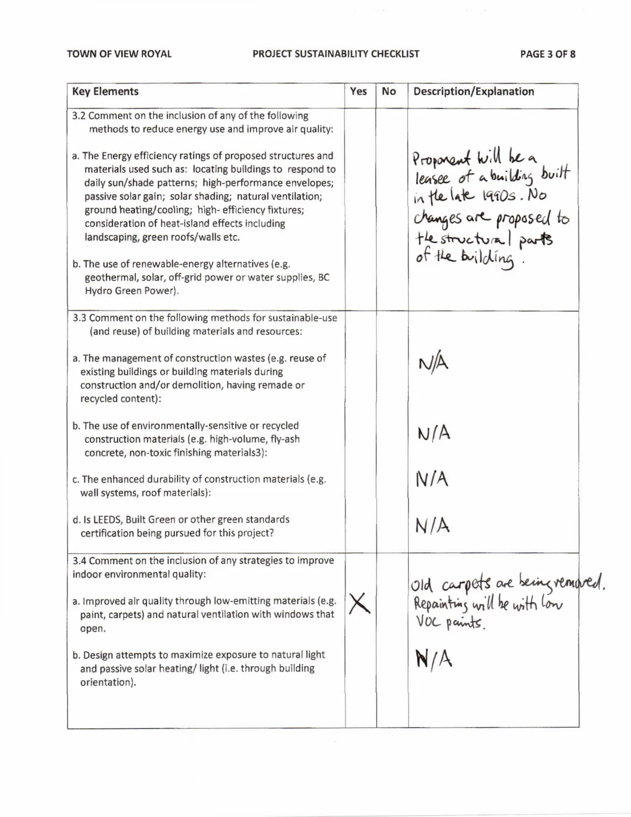 Sustainability Checklist Page 3 - Energy, Materials, and Indoor Air Quality