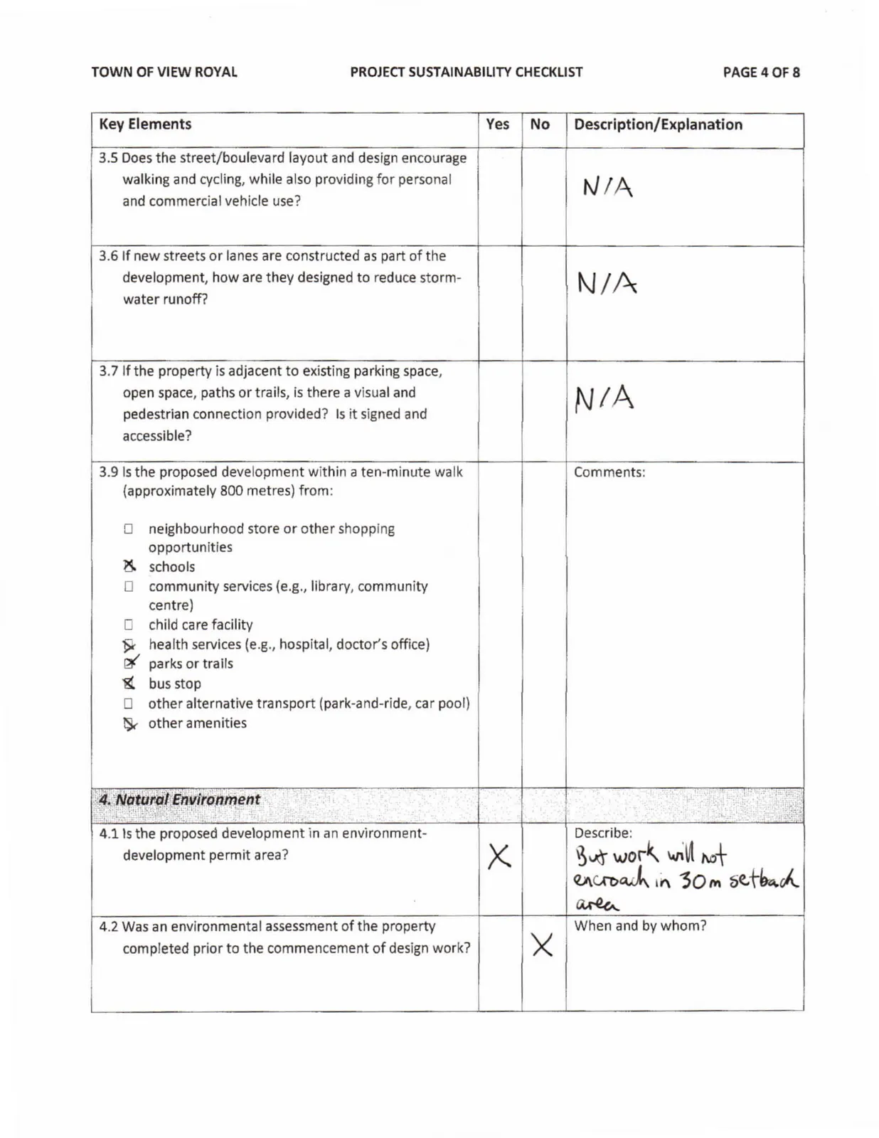 Sustainability Checklist Page 4 - Site Accessibility and Natural Environment