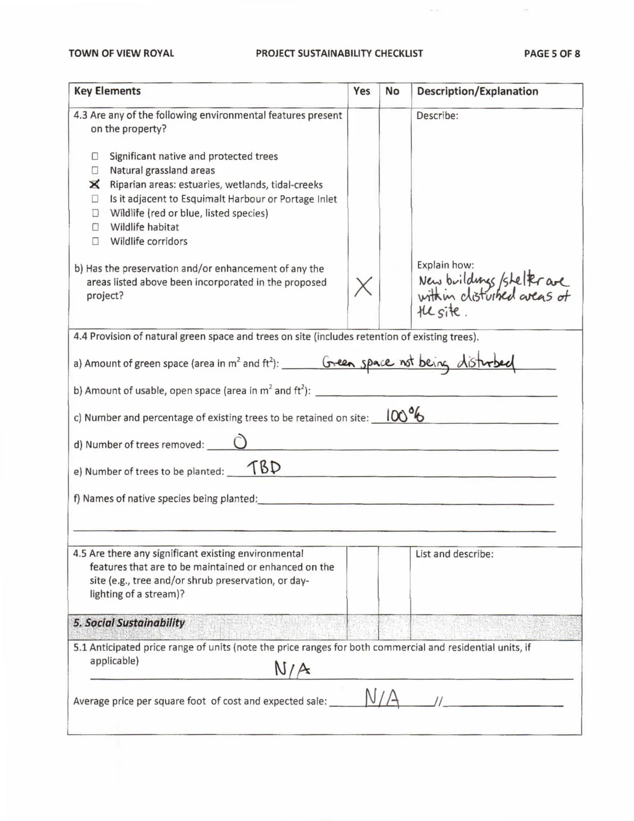 Sustainability Checklist Page 5 - Environmental Features and Green Space